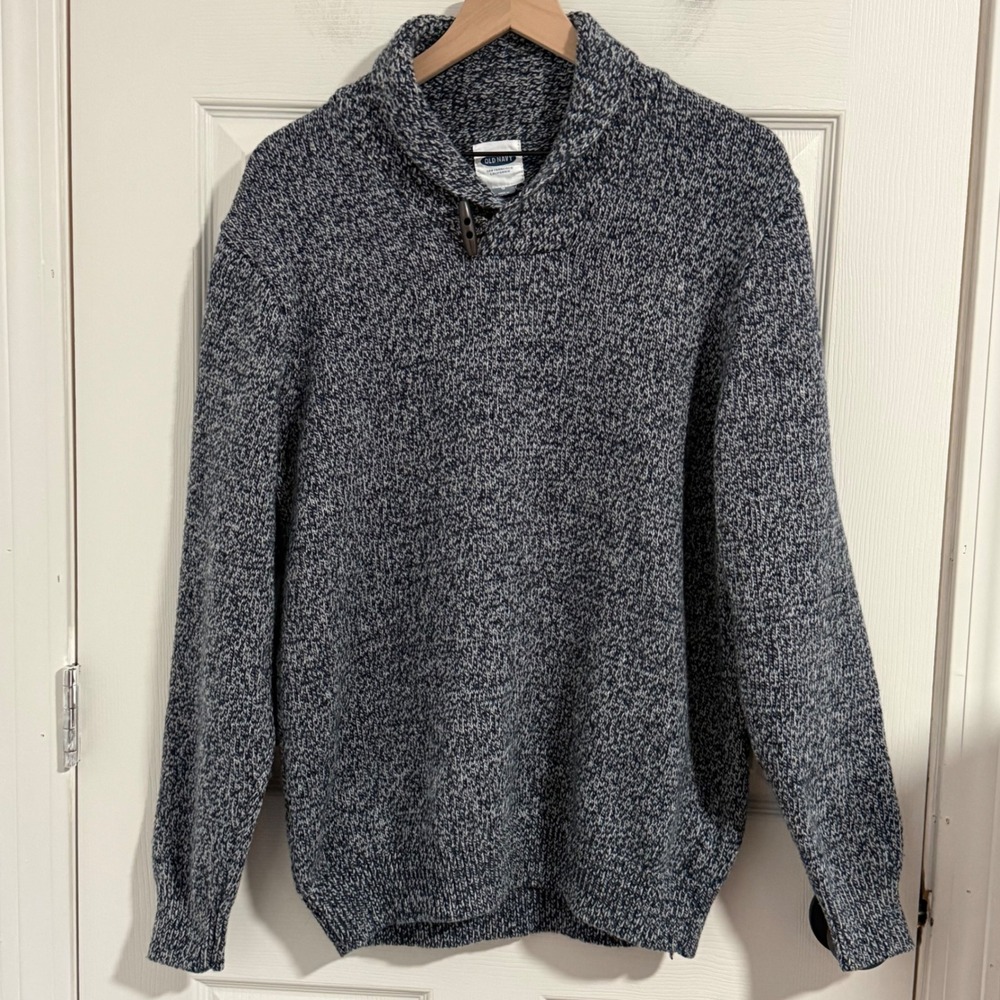 Old Navy Sweater Mens Large‎ Knit Shawl Collar Wool Chunky Preppy Old Money